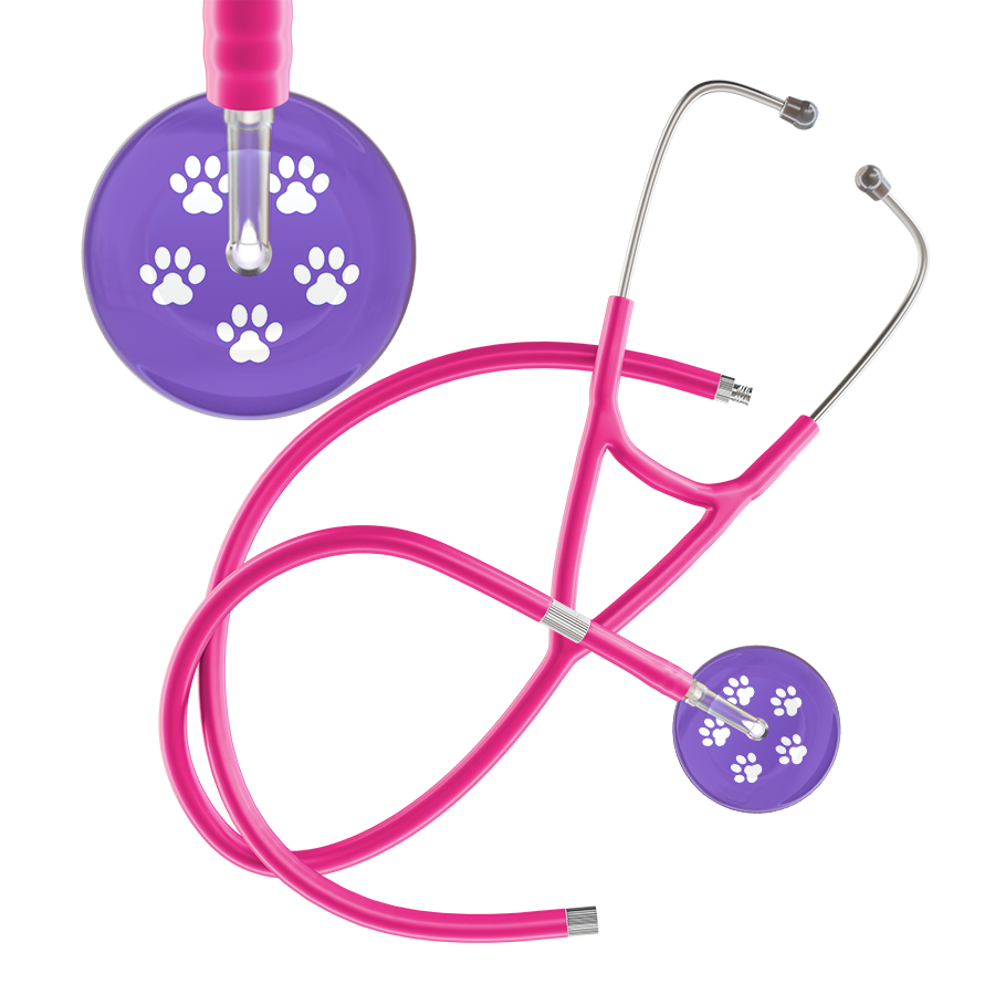 White Paw Print Light Background Cardiology Stethoscope
