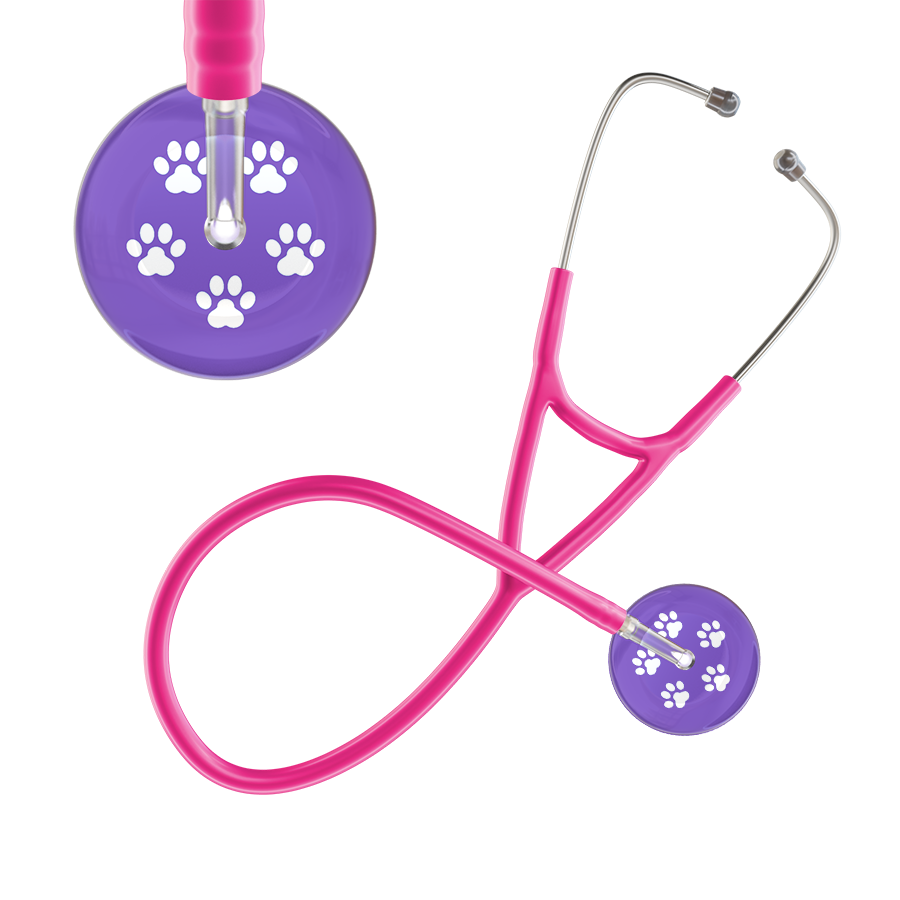 White Paw Print Light Background Cardiology Stethoscope