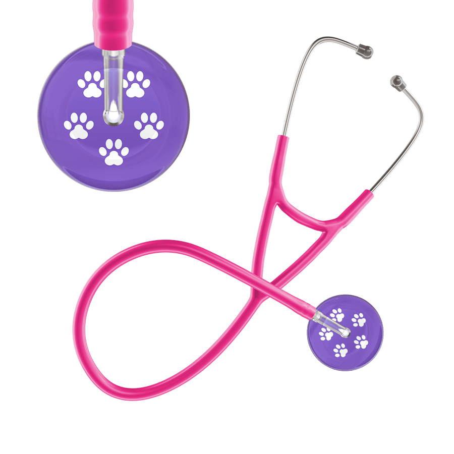 Ultrascope Single Stethoscope White Paw Lavender Background / Adult / Hot Pink White Paw Print Light Background Cardiology Stethoscope