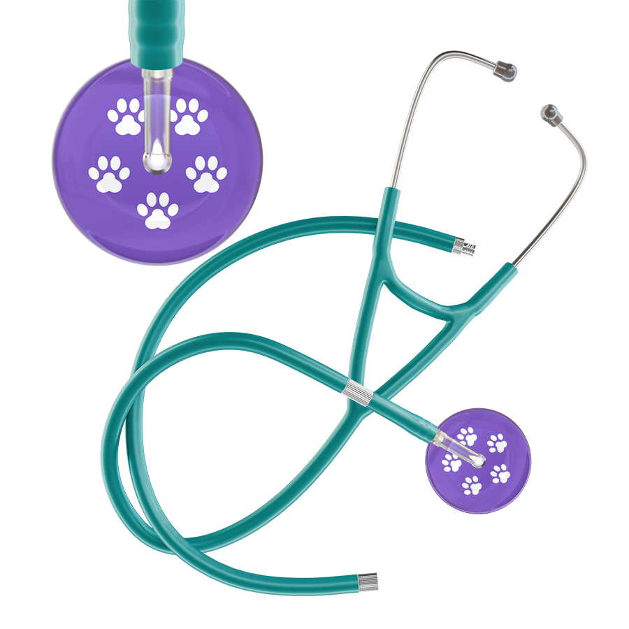White Paw Print Light Background Cardiology Stethoscope