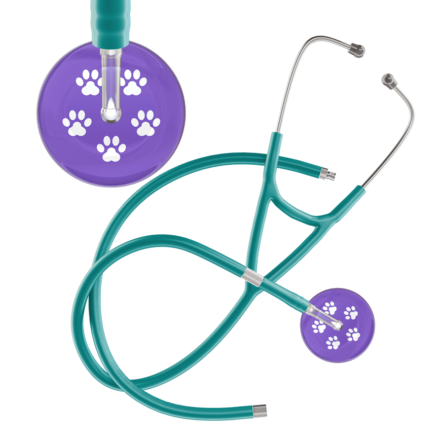 Ultrascope Single Stethoscope White Paw Lavender Background / Adult / Jade Extended Tubing White Paw Print Light Background Cardiology Stethoscope