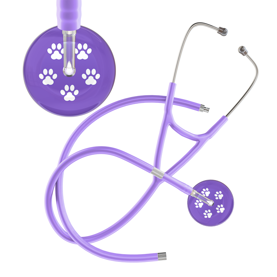 White Paw Print Light Background Cardiology Stethoscope