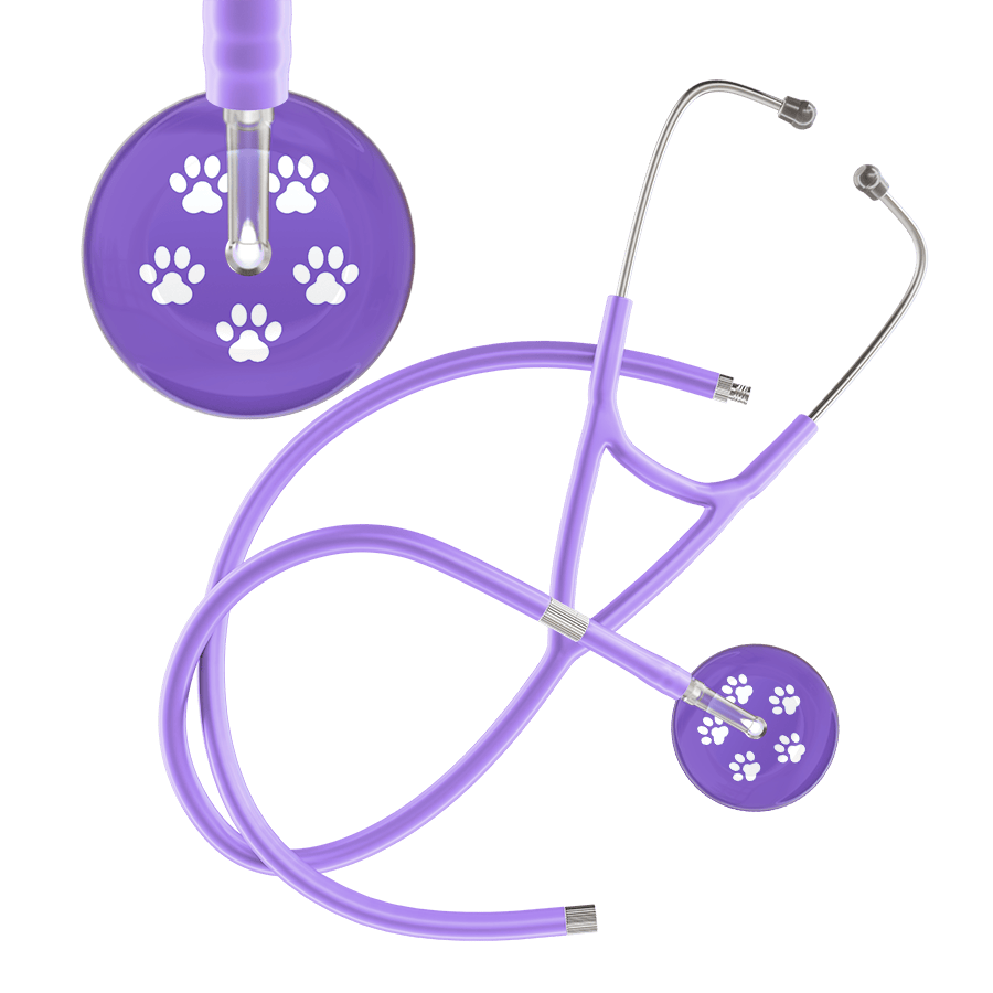 Ultrascope Single Stethoscope White Paw Lavender Background / Adult / Lavender Extended Tubing White Paw Print Light Background Cardiology Stethoscope
