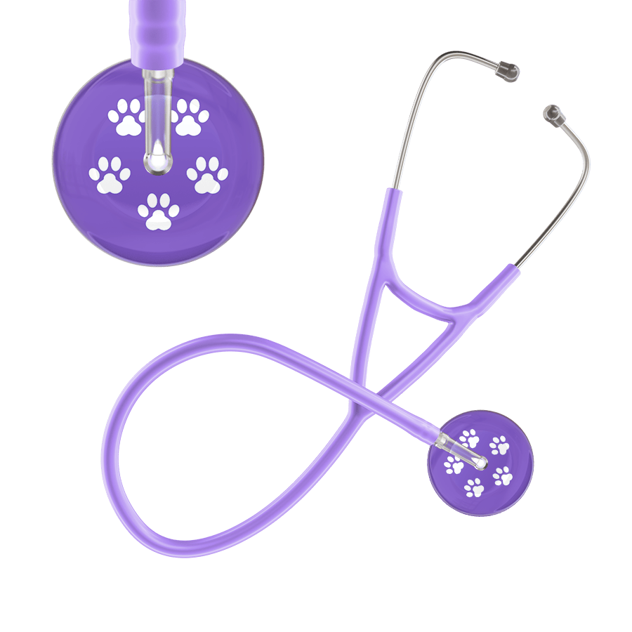 Ultrascope Single Stethoscope White Paw Lavender Background / Adult / Lavender White Paw Print Light Background Cardiology Stethoscope