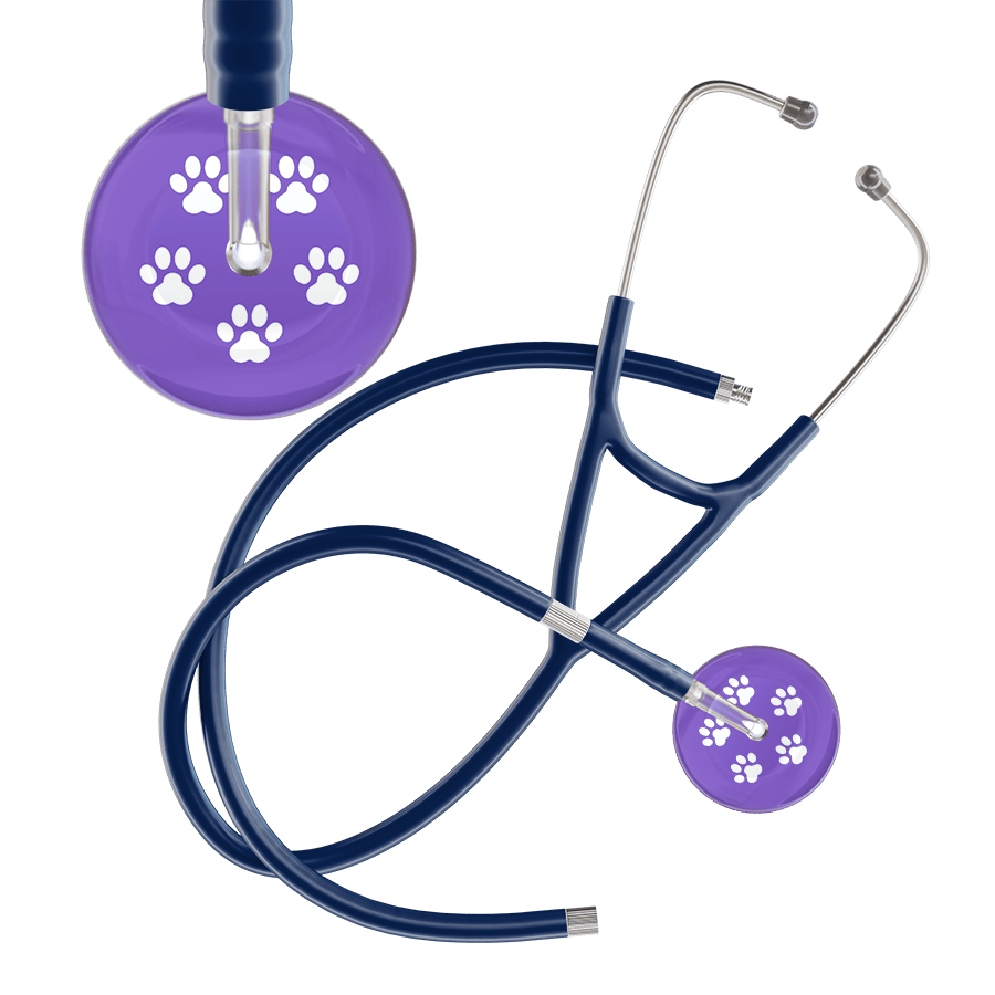 Ultrascope Single Stethoscope White Paw Lavender Background / Adult / Navy Extended Tubing White Paw Print Light Background Cardiology Stethoscope
