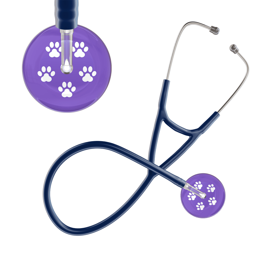 Ultrascope Single Stethoscope White Paw Lavender Background / Adult / Navy White Paw Print Light Background Cardiology Stethoscope