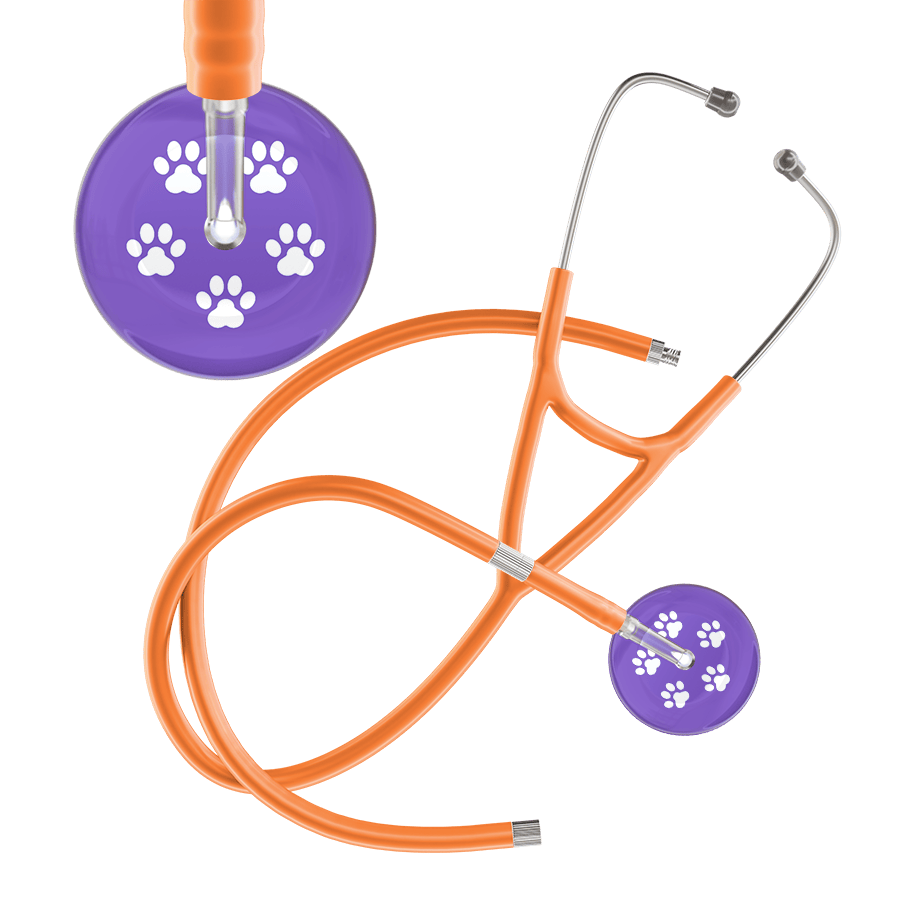 Ultrascope Single Stethoscope White Paw Lavender Background / Adult / Orange Extended Tubing White Paw Print Light Background Cardiology Stethoscope