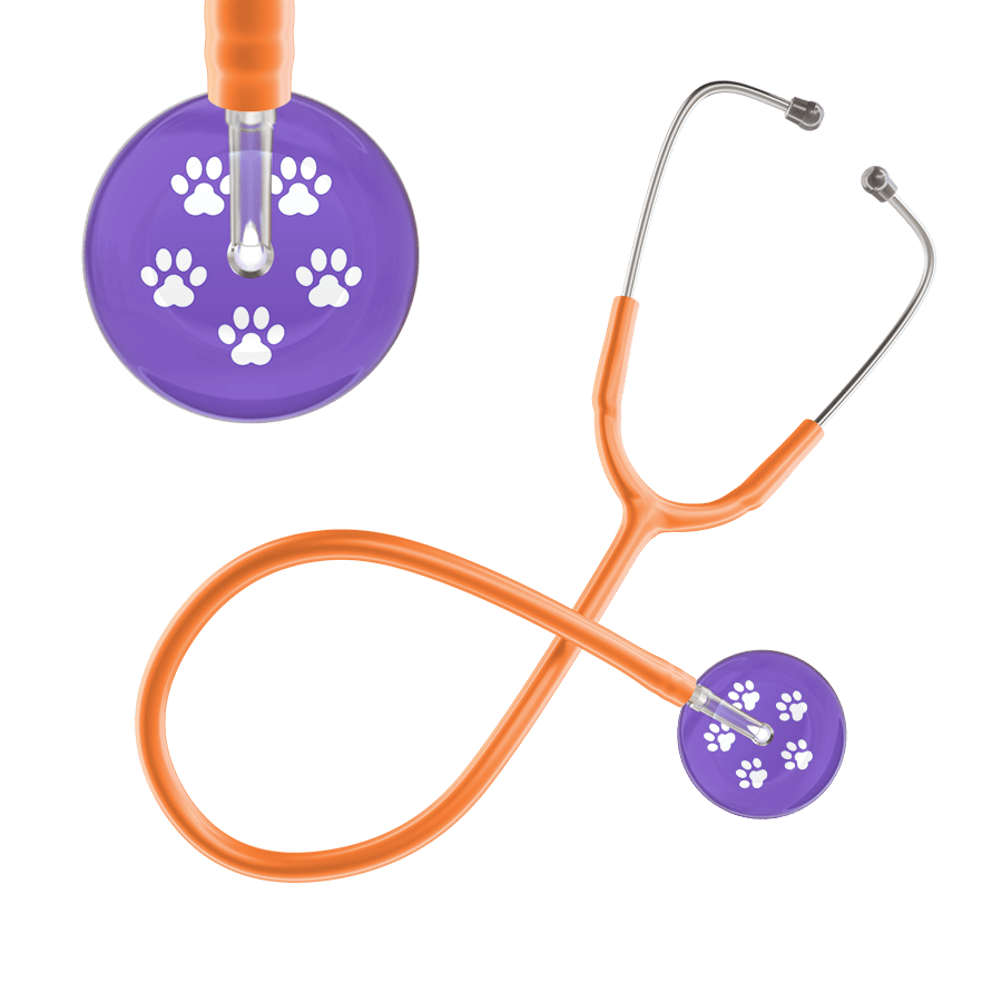 Ultrascope Single Stethoscope White Paw Lavender Background / Adult / Orange White Paw Print Light Background Stethoscope