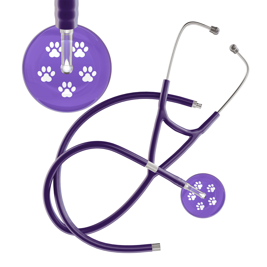 Ultrascope Single Stethoscope White Paw Lavender Background / Adult / Purple Extended Tubing White Paw Print Light Background Cardiology Stethoscope