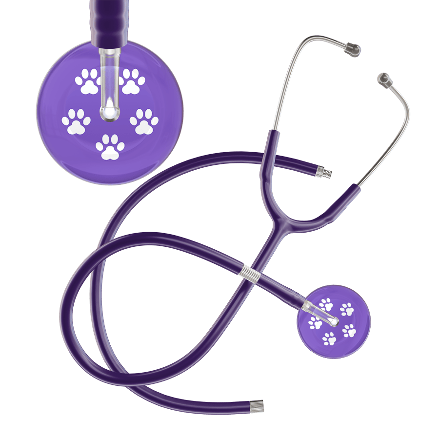 Ultrascope Single Stethoscope White Paw Lavender Background / Adult / Purple Extended Tubing White Paw Print Light Background Stethoscope