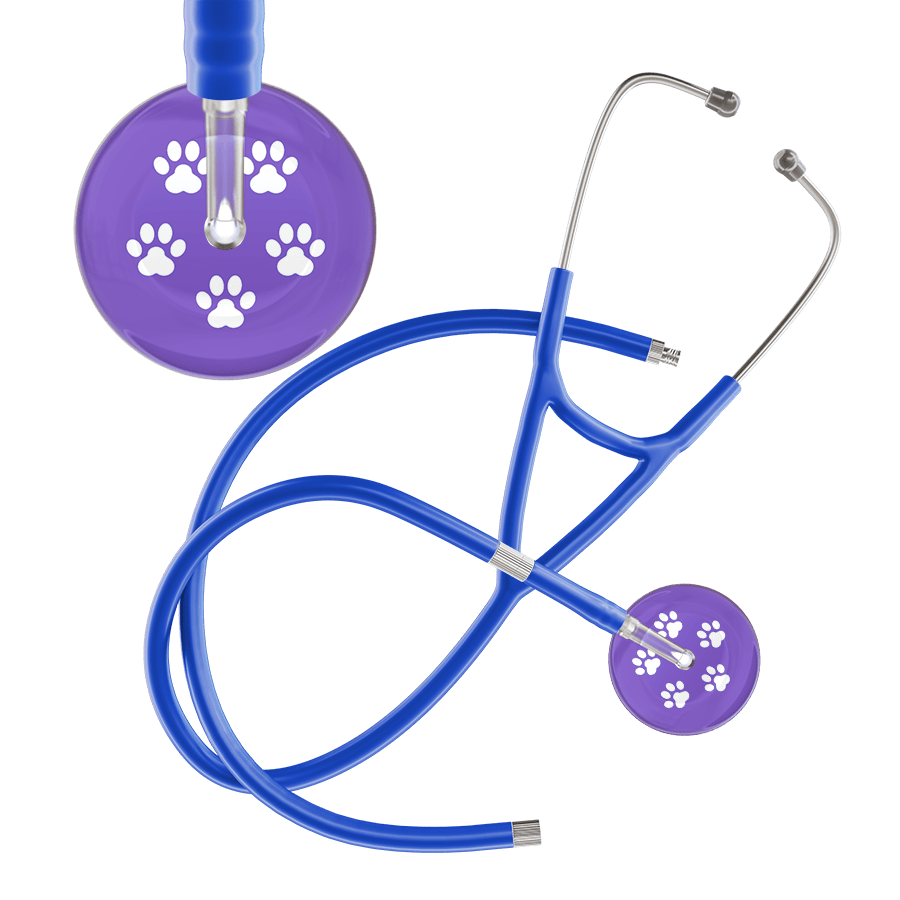 Ultrascope Single Stethoscope White Paw Lavender Background / Adult / Royal Blue Extended Tubing White Paw Print Light Background Cardiology Stethoscope