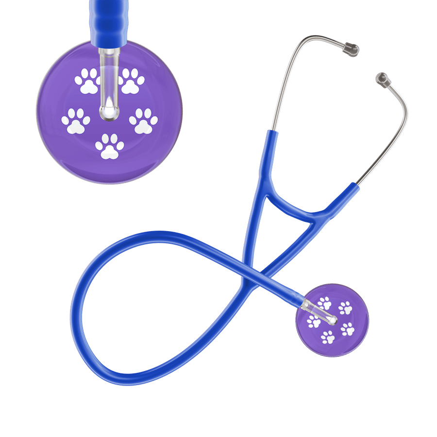 Ultrascope Single Stethoscope White Paw Lavender Background / Adult / Royal Blue White Paw Print Light Background Cardiology Stethoscope