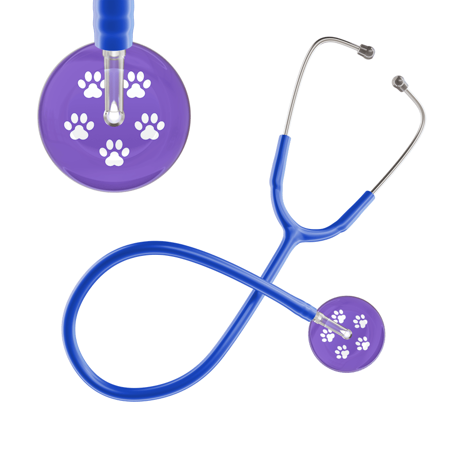 Ultrascope Single Stethoscope White Paw Lavender Background / Adult / Royal Blue White Paw Print Light Background Stethoscope