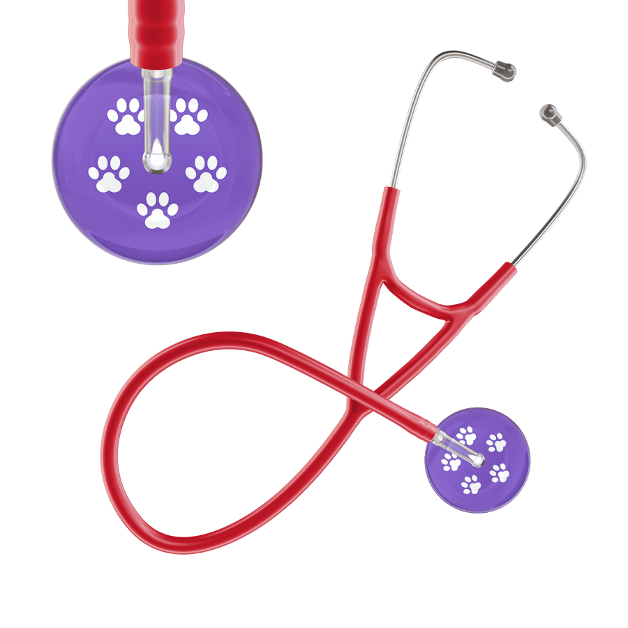 Ultrascope Single Stethoscope White Paw Lavender Background / Adult / Red White Paw Print Light Background Cardiology Stethoscope