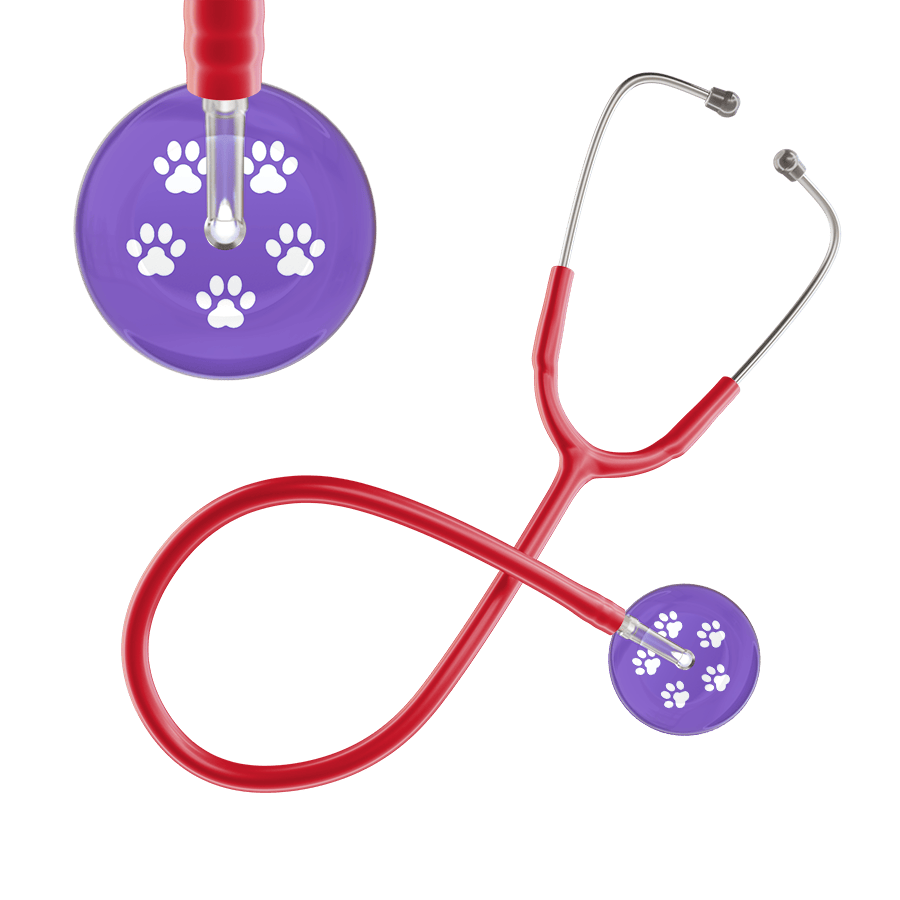 Ultrascope Single Stethoscope White Paw Lavender Background / Adult / Red White Paw Print Light Background Stethoscope