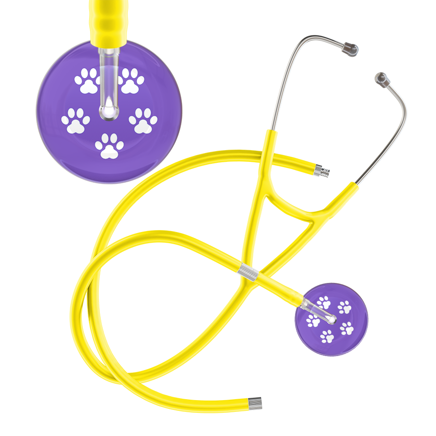 White Paw Print Light Background Cardiology Stethoscope