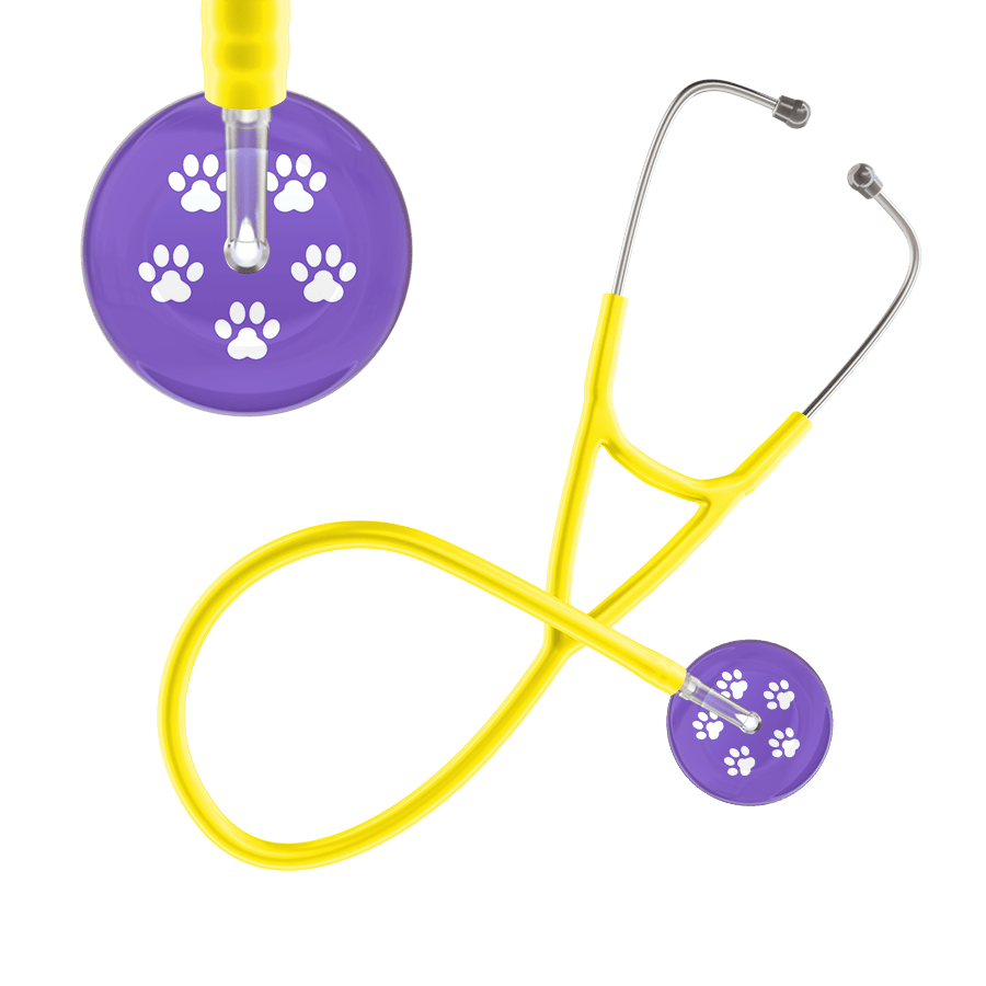Ultrascope Single Stethoscope White Paw Lavender Background / Adult / Yellow White Paw Print Light Background Cardiology Stethoscope