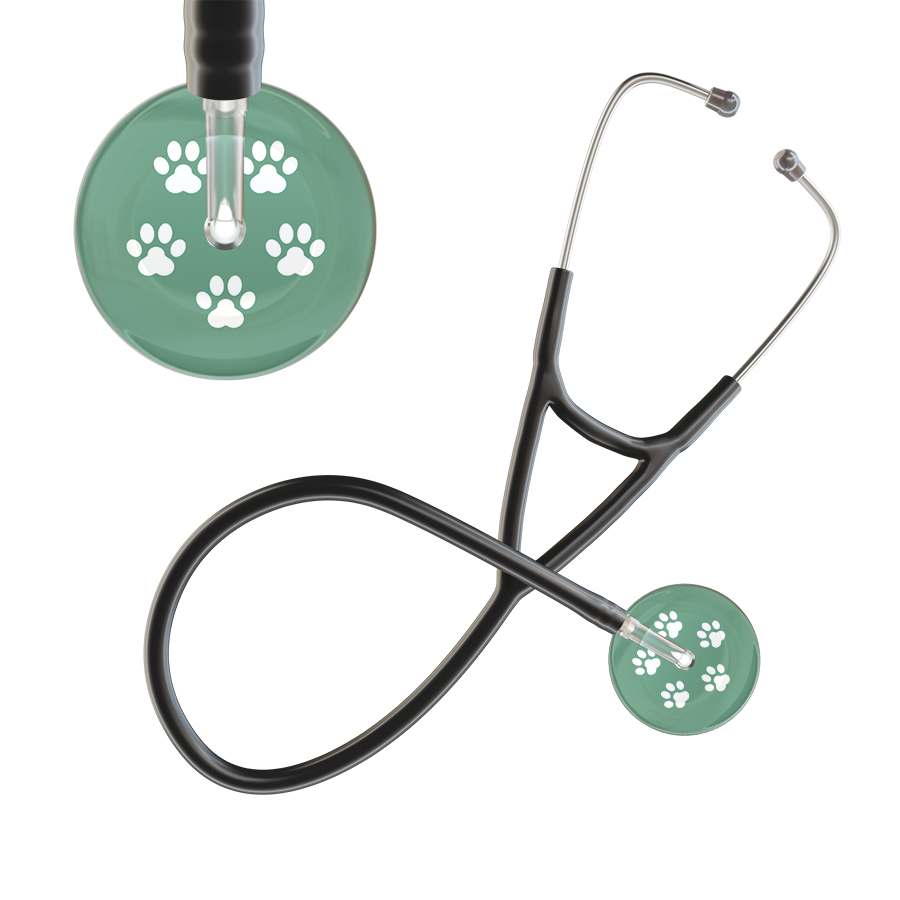 White Paw Print Light Background Cardiology Stethoscope