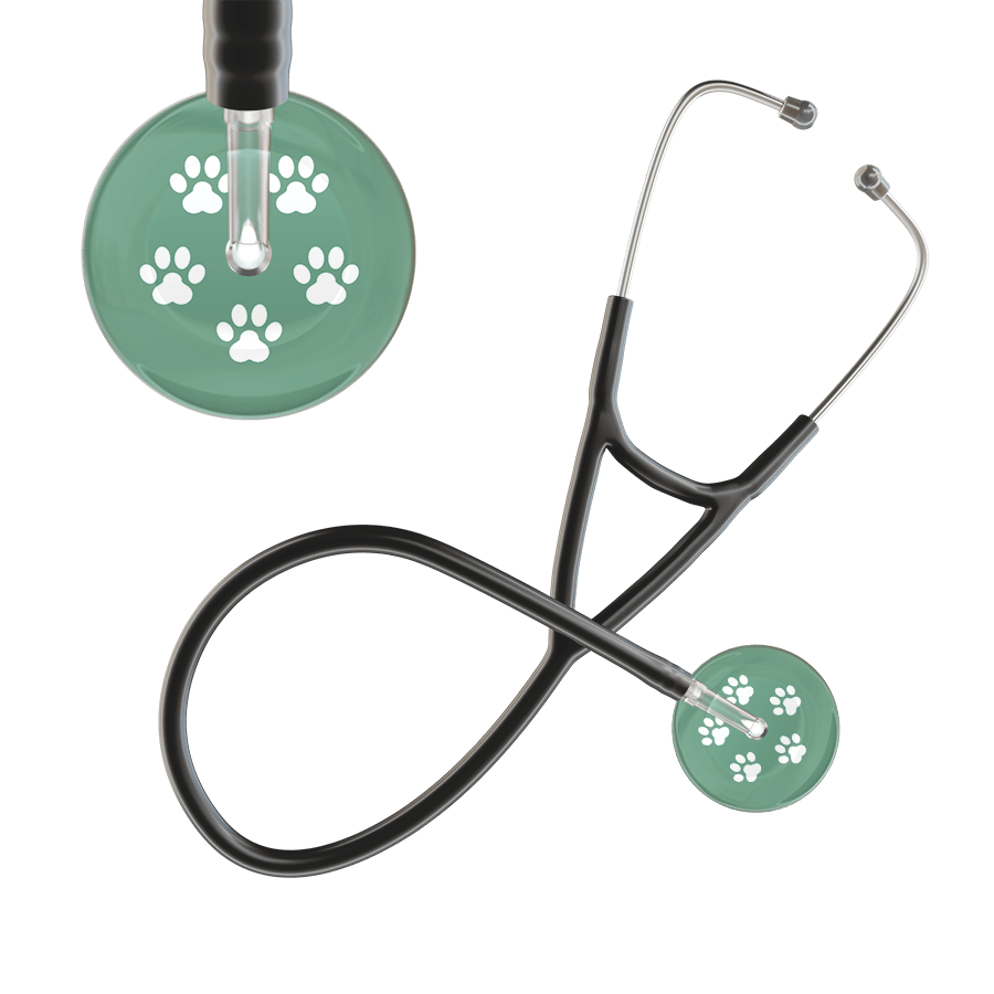 Ultrascope Single Stethoscope White Paw Sage Background / Adult / Black White Paw Print Light Background Cardiology Stethoscope