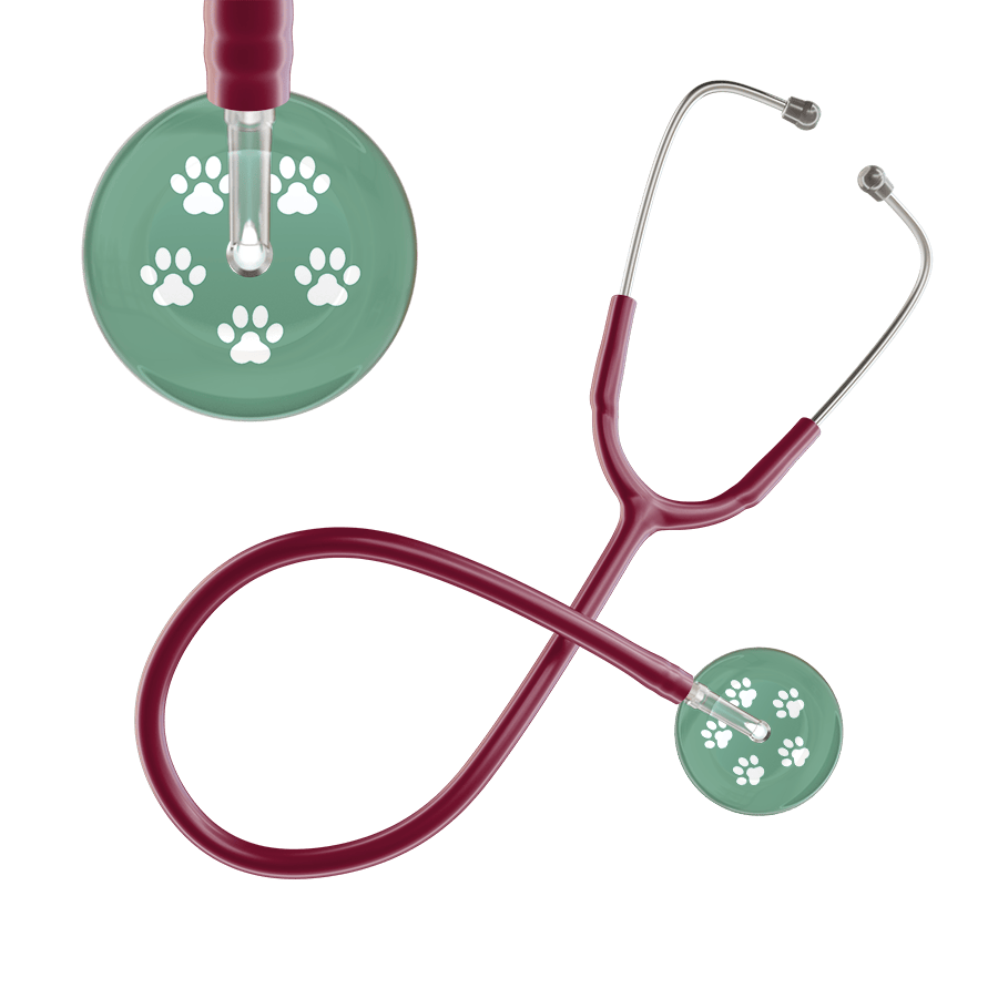 Ultrascope Single Stethoscope White Paw Sage Background / Adult / Burgundy White Paw Print Light Background Stethoscope