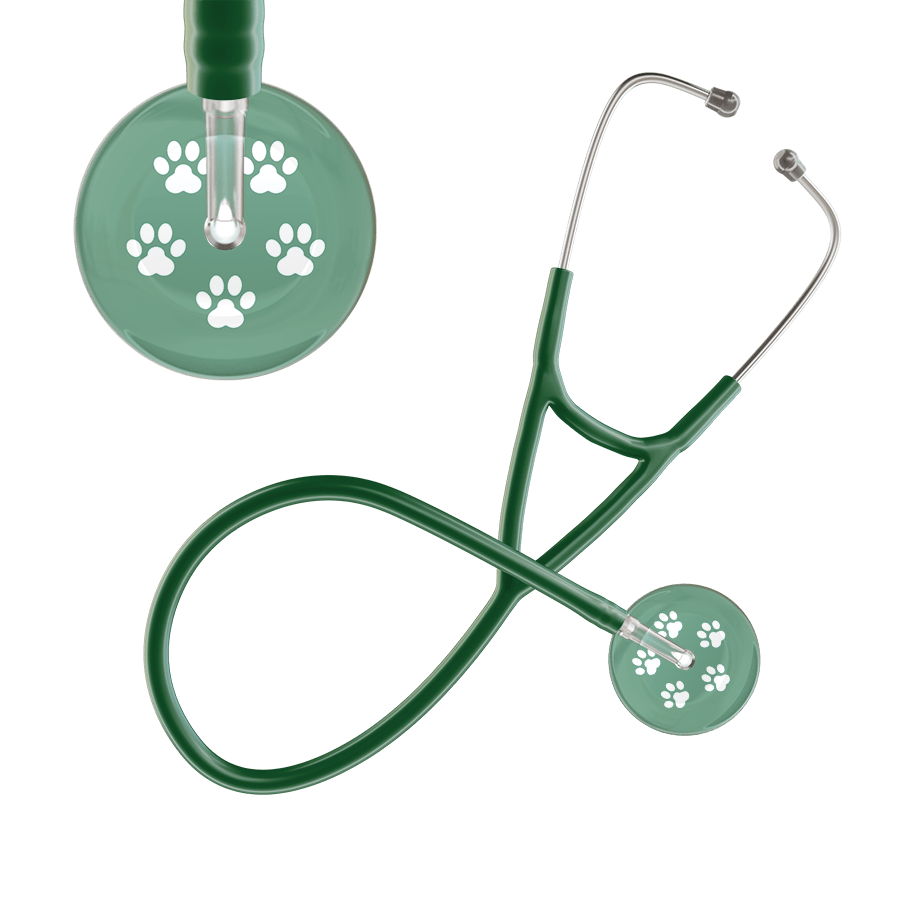 Ultrascope Single Stethoscope White Paw Sage Background / Adult / Dark Green White Paw Print Light Background Cardiology Stethoscope