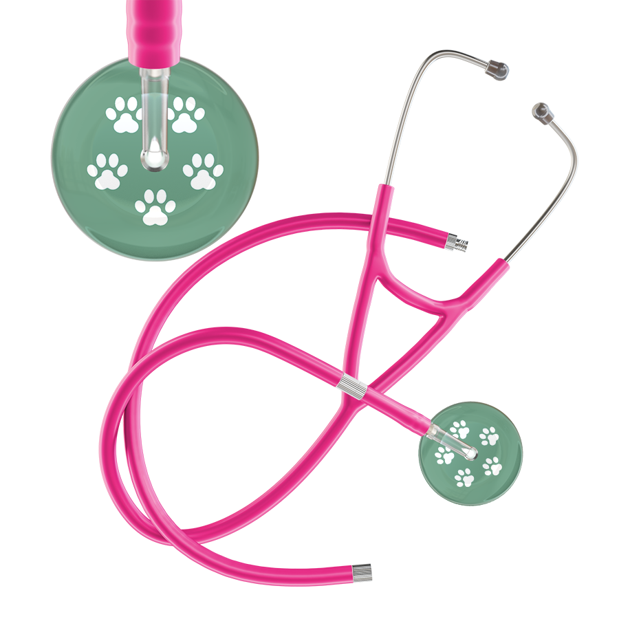 White Paw Print Light Background Cardiology Stethoscope