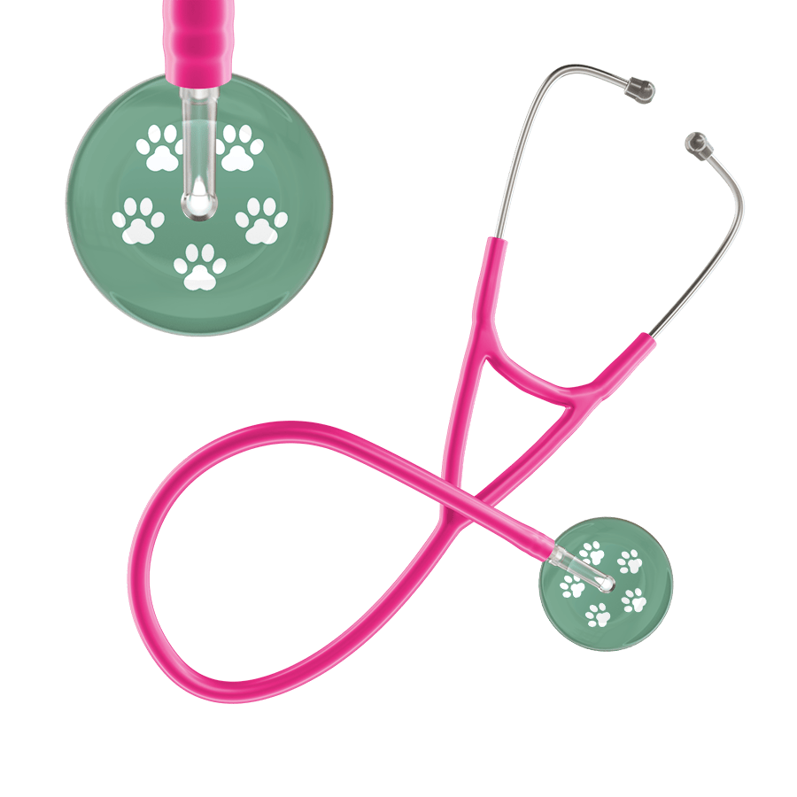 Ultrascope Single Stethoscope White Paw Sage Background / Adult / Hot Pink White Paw Print Light Background Cardiology Stethoscope