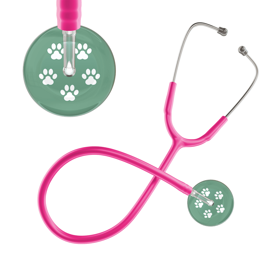 Ultrascope Single Stethoscope White Paw Sage Background / Adult / Hot Pink White Paw Print Light Background Stethoscope