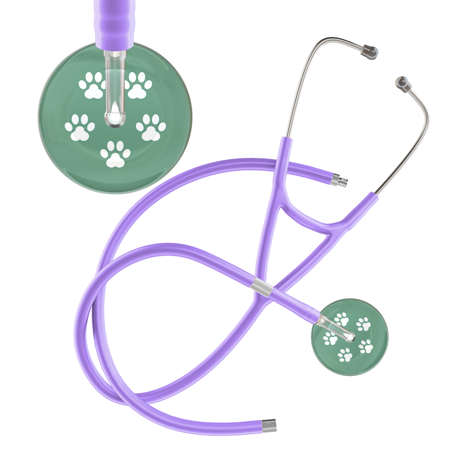 White Paw Print Light Background Cardiology Stethoscope