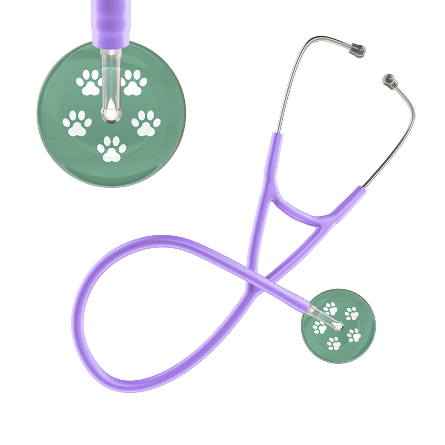 Ultrascope Single Stethoscope White Paw Sage Background / Adult / Lavender White Paw Print Light Background Cardiology Stethoscope