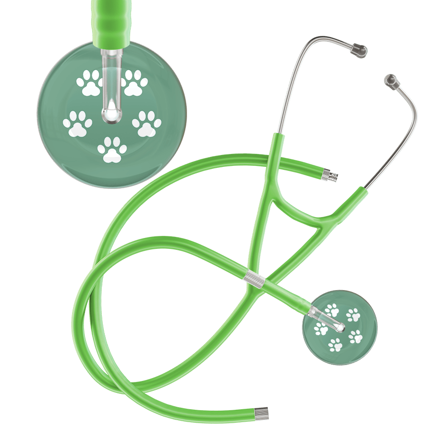 Ultrascope Single Stethoscope White Paw Sage Background / Adult / Lime Green Extended Tubing White Paw Print Light Background Cardiology Stethoscope