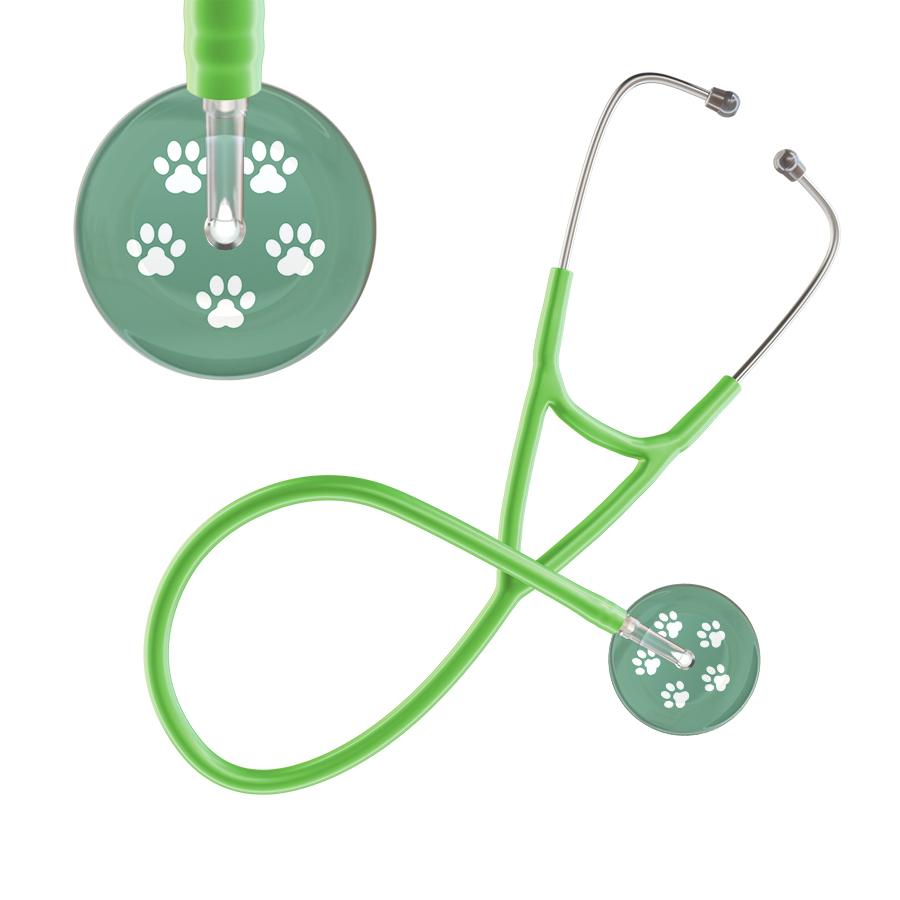 White Paw Print Light Background Cardiology Stethoscope