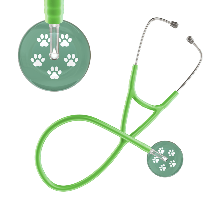Ultrascope Single Stethoscope White Paw Sage Background / Adult / Lime Green White Paw Print Light Background Cardiology Stethoscope