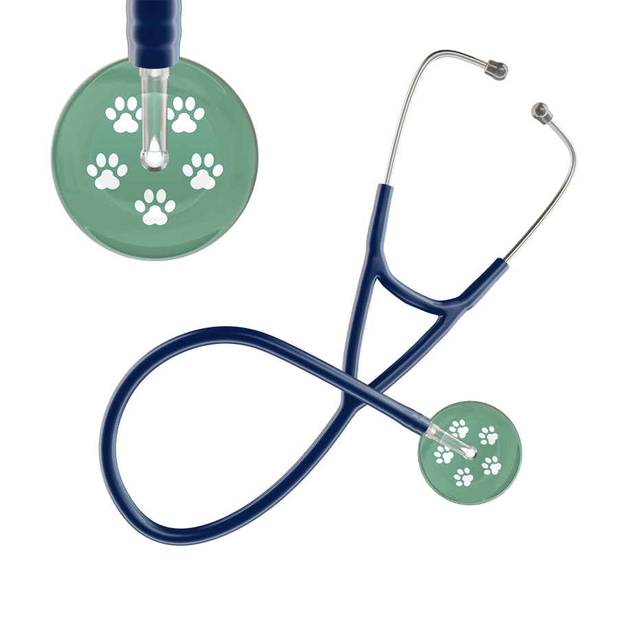 Ultrascope Single Stethoscope White Paw Sage Background / Adult / Navy White Paw Print Light Background Cardiology Stethoscope