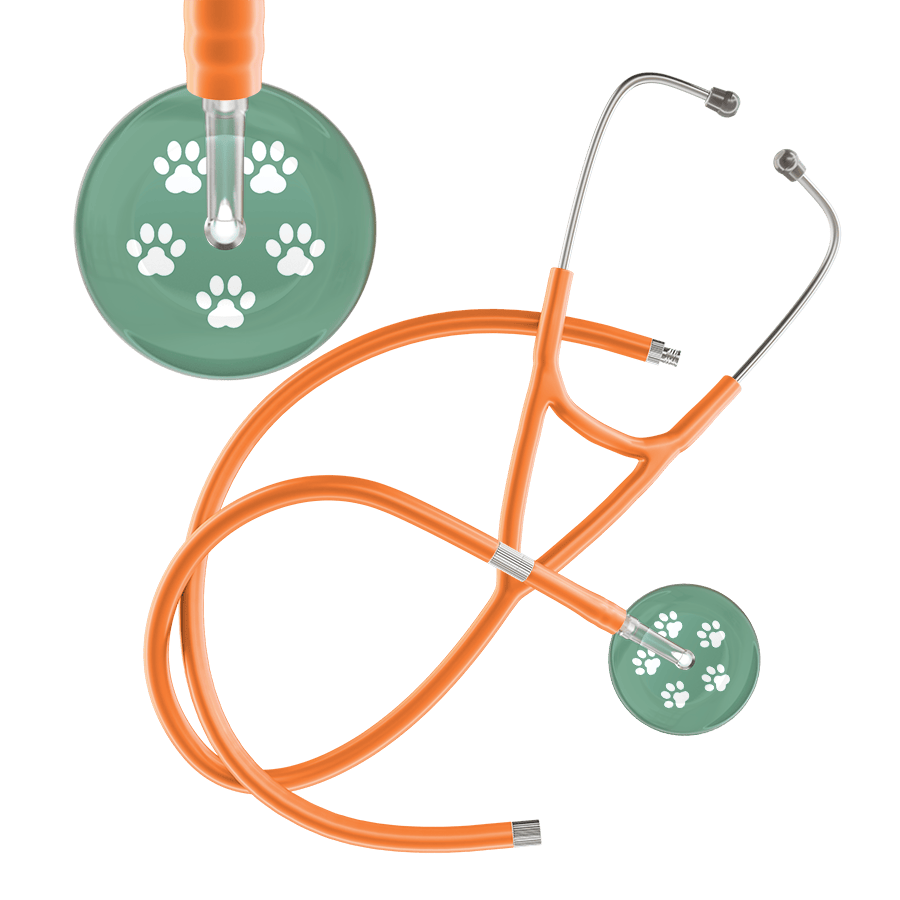 Ultrascope Single Stethoscope White Paw Sage Background / Adult / Orange Extended Tubing White Paw Print Light Background Cardiology Stethoscope
