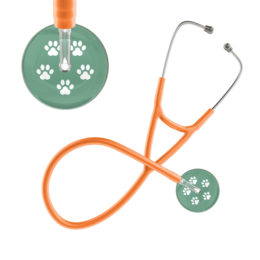Ultrascope Single Stethoscope White Paw Sage Background / Adult / Orange White Paw Print Light Background Cardiology Stethoscope