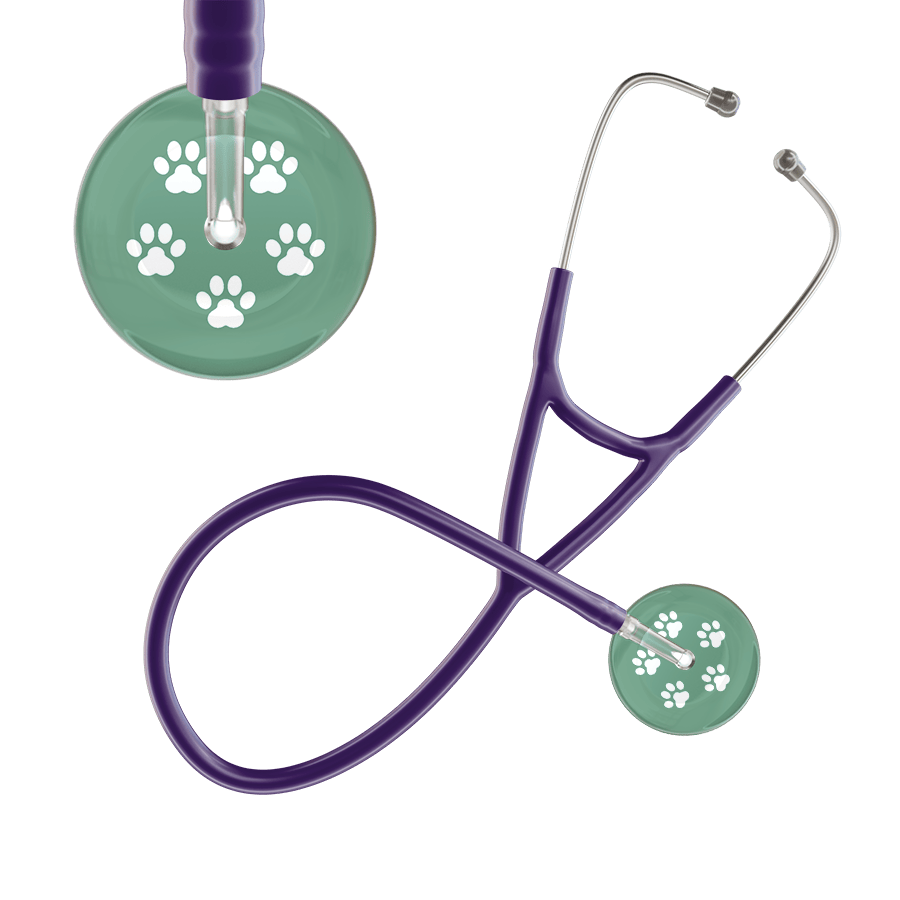 Ultrascope Single Stethoscope White Paw Sage Background / Adult / Purple White Paw Print Light Background Cardiology Stethoscope