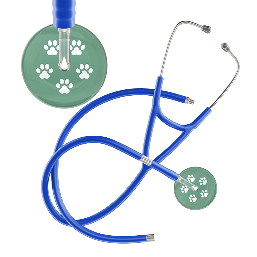 Ultrascope Single Stethoscope White Paw Sage Background / Adult / Royal Blue Extended Tubing White Paw Print Light Background Cardiology Stethoscope