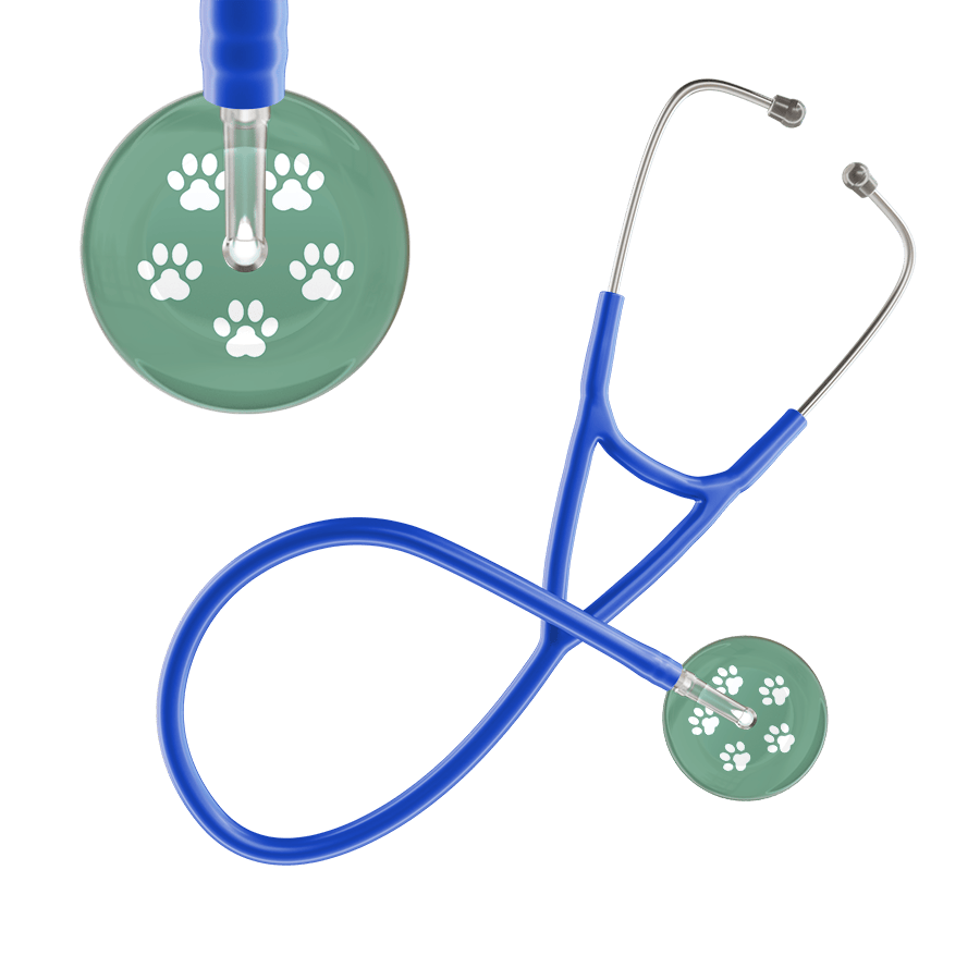 Ultrascope Single Stethoscope White Paw Sage Background / Adult / Royal Blue White Paw Print Light Background Cardiology Stethoscope