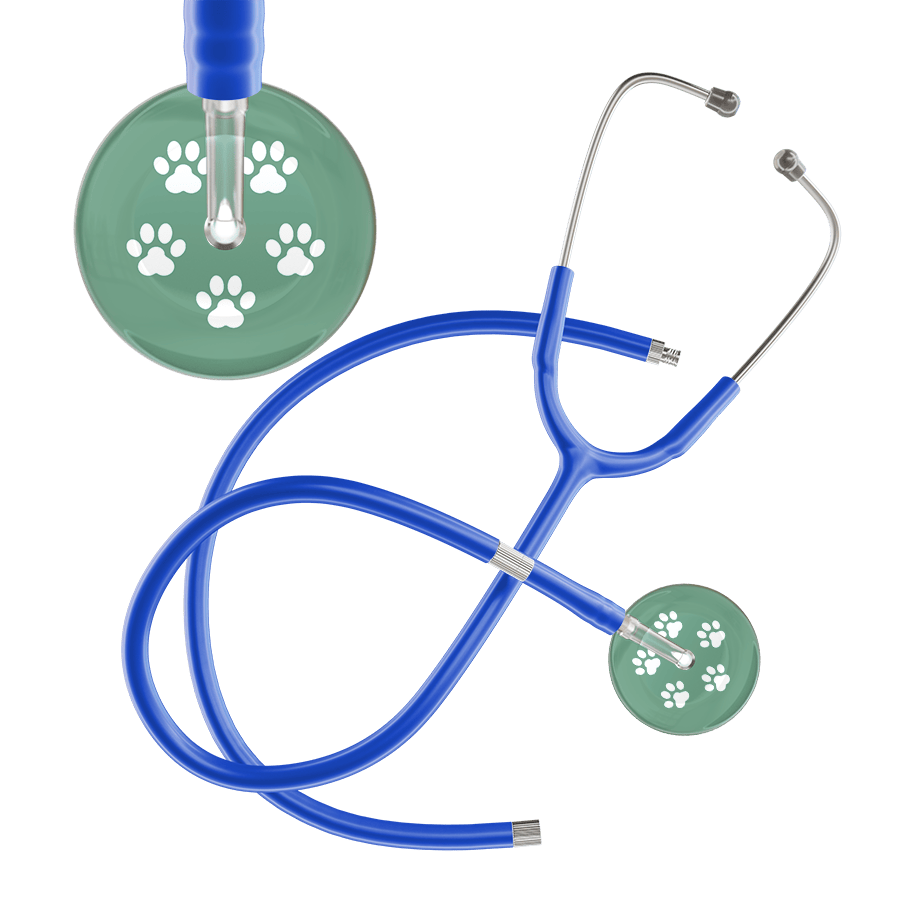 Ultrascope Single Stethoscope White Paw Sage Background / Adult / Royal Blue Extended Tubing White Paw Print Light Background Stethoscope