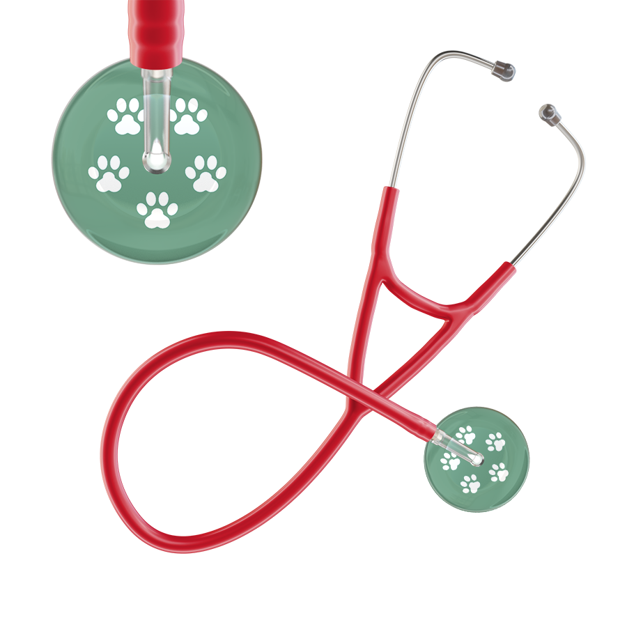 White Paw Print Light Background Cardiology Stethoscope