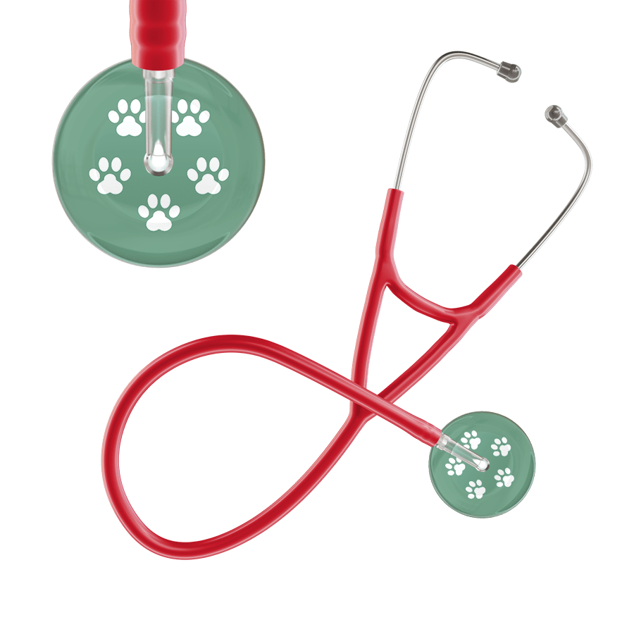 Ultrascope Single Stethoscope White Paw Sage Background / Adult / Red White Paw Print Light Background Cardiology Stethoscope