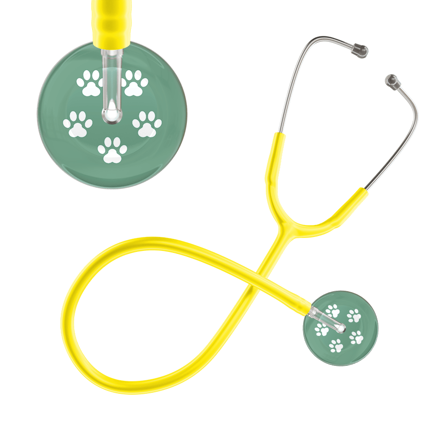 Ultrascope Single Stethoscope White Paw Sage Background / Adult / Yellow White Paw Print Light Background Stethoscope