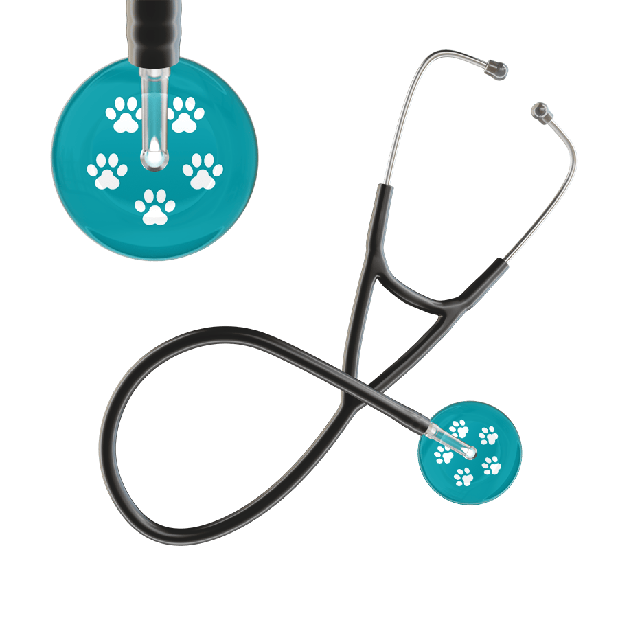 Ultrascope Single Stethoscope White Paw Teal Background / Adult / Black White Paw Print Dark Background Cardiology Stethoscope