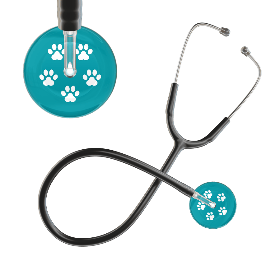 Ultrascope Single Stethoscope White Paw Teal Background / Adult / Black White Paw Print Dark Background Stethoscope