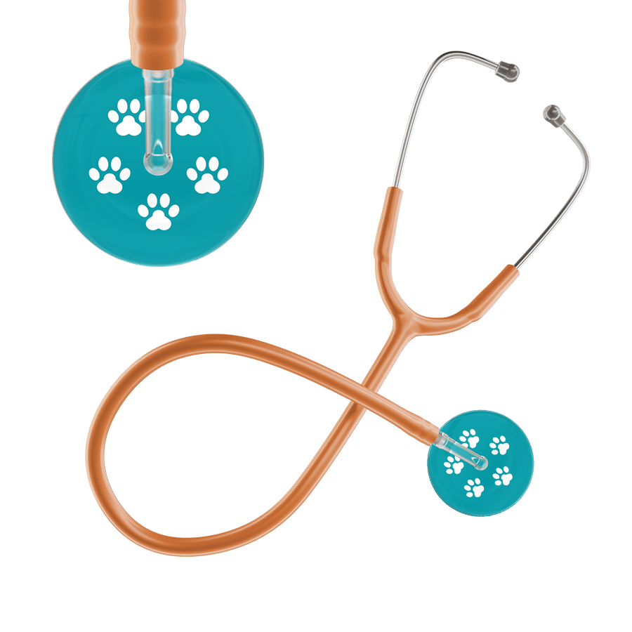 Ultrascope Single Stethoscope White Paw Teal Background / Adult / Caramel White Paw Print Dark Background Stethoscope