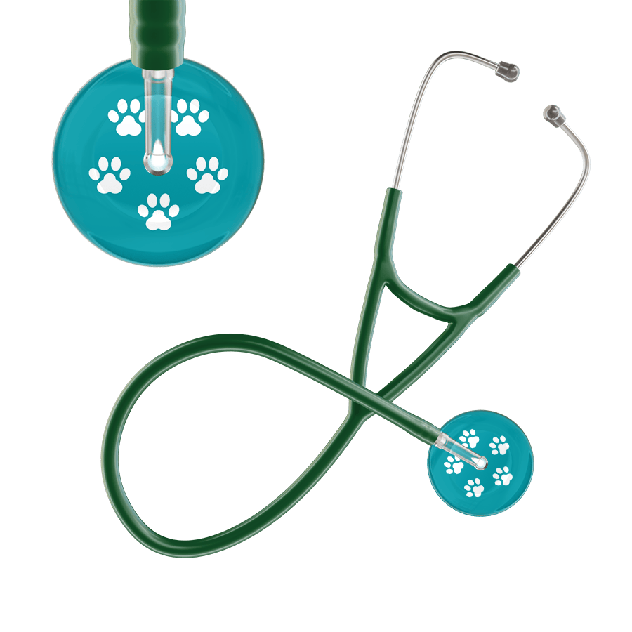 Ultrascope Single Stethoscope White Paw Teal Background / Adult / Dark Green White Paw Print Dark Background Cardiology Stethoscope