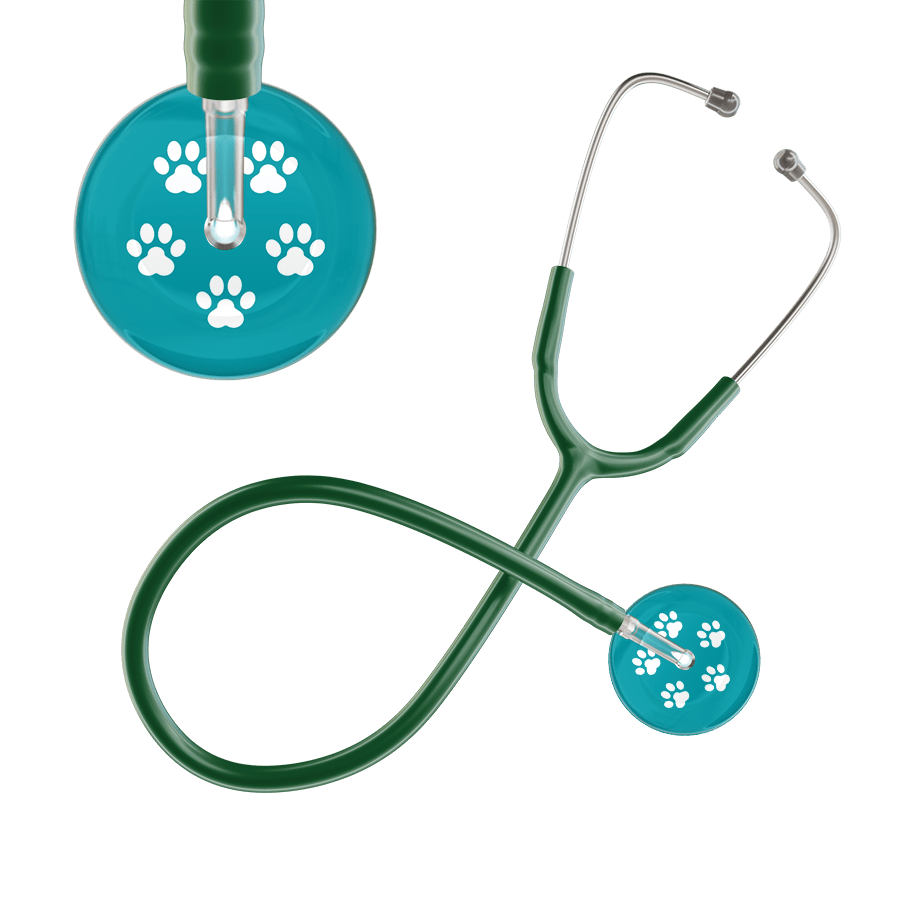 Ultrascope Single Stethoscope White Paw Teal Background / Adult / Dark Green White Paw Print Dark Background Stethoscope