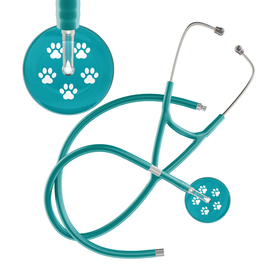 White Paw Print Dark Background Cardiology Stethoscope