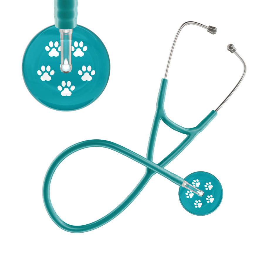 Ultrascope Single Stethoscope White Paw Teal Background / Adult / Jade White Paw Print Dark Background Cardiology Stethoscope